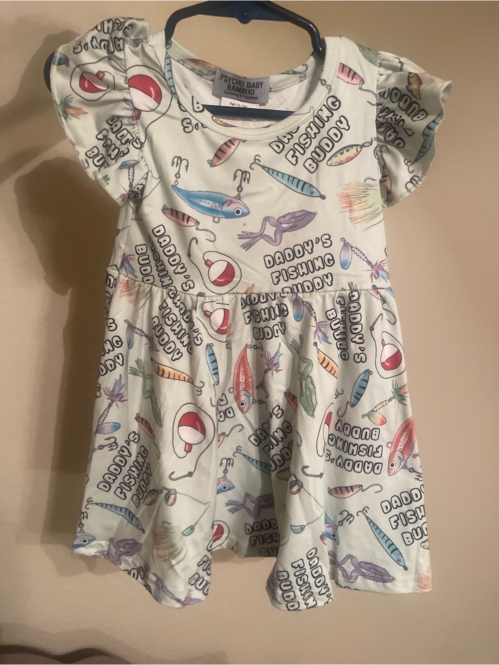 Cream Pastel Fishing-Print Kids Dress